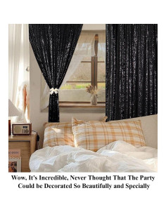 Cortinas Opacas de Lentejuelas Negras JNGFB 2 Paneles 0.61x2.13m 2