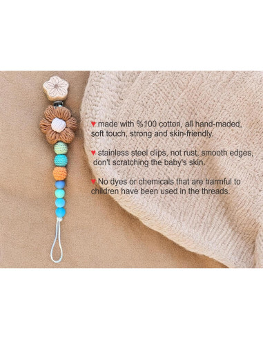 Clip de Chupete de Crochet Hecho a Mano Bebé Arcoíris 23-25 cm