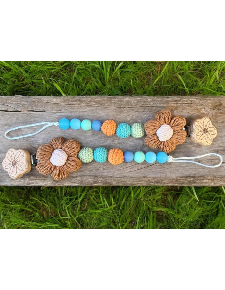 Clip de Chupete de Crochet Hecho a Mano Bebé Arcoíris 23-25 cm