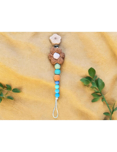 Clip de Chupete de Crochet Hecho a Mano Bebé Arcoíris 23-25 cm