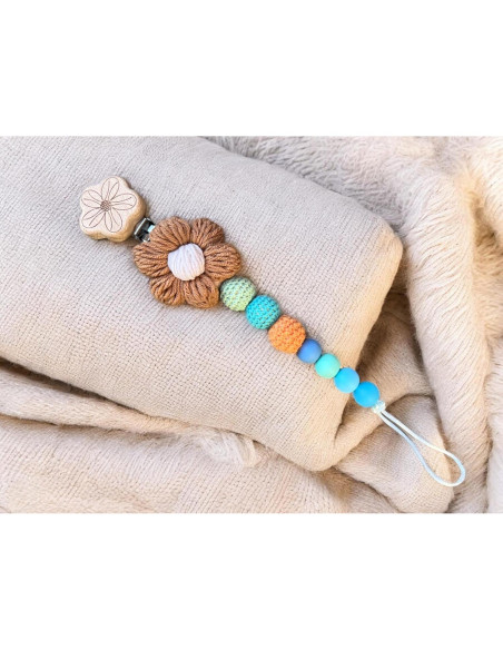 Clip de Chupete de Crochet Hecho a Mano Bebé Arcoíris 23-25 cm