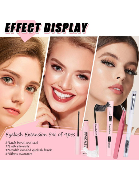 Kit de Adhesivo y Sellador de Pestañas Qiveaory 4 Pcs DIY Kit de Adhesivo y Sellador de Pestañas Qiveaory 4 Pcs DIY