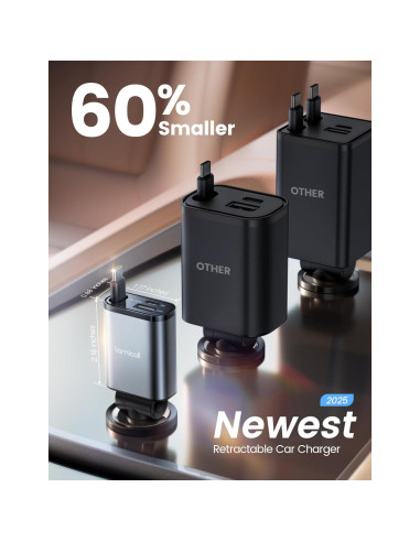 Cargador de coche Lamicall USB-C 57W con cable retráctil