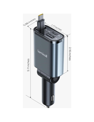 Cargador de coche Lamicall USB-C 57W con cable retráctil