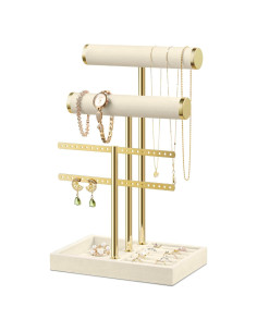 Soporte de Joyería Josmimic Beige de Terciopelo 3 Niveles