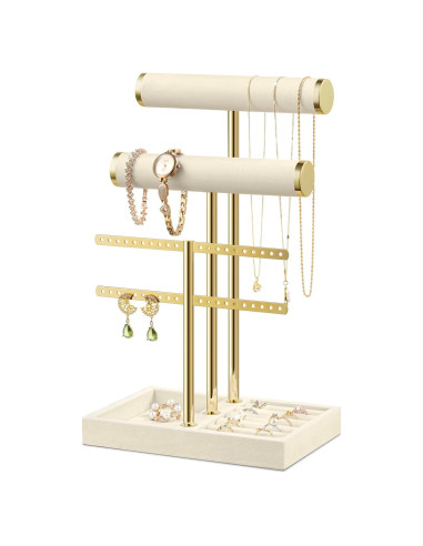 Soporte de Joyería Josmimic Beige de Terciopelo 3 Niveles