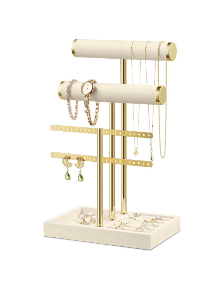 Soporte de Joyería Josmimic Beige de Terciopelo 3 Niveles Soporte de Joyería Josmimic Beige de Terciopelo 3 Niveles