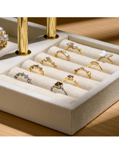 Soporte de Joyería Josmimic Beige de Terciopelo 3 Niveles