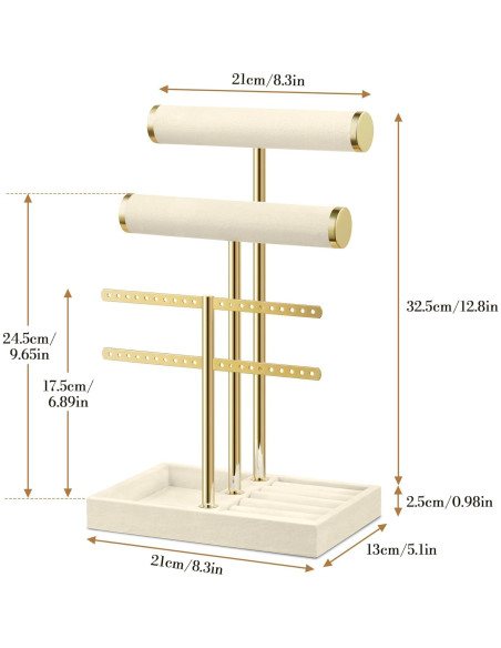 Soporte de Joyería Josmimic Beige de Terciopelo 3 Niveles Soporte de Joyería Josmimic Beige de Terciopelo 3 Niveles