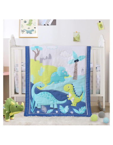 Conjunto de Ropa de Cuna Mini Wowelife Dinosaurios Azul 3 Piezas