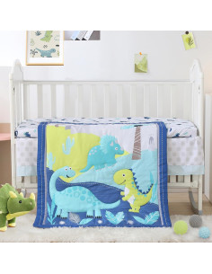 Conjunto de Ropa de Cuna Mini Wowelife Dinosaurios Azul 3 Piezas 2