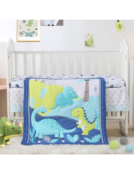 Conjunto de Ropa de Cuna Mini Wowelife Dinosaurios Azul 3 Piezas