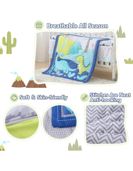 Conjunto de Ropa de Cuna Mini Wowelife Dinosaurios Azul 3 Piezas