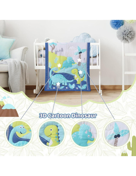 Conjunto de Ropa de Cuna Mini Wowelife Dinosaurios Azul 3 Piezas