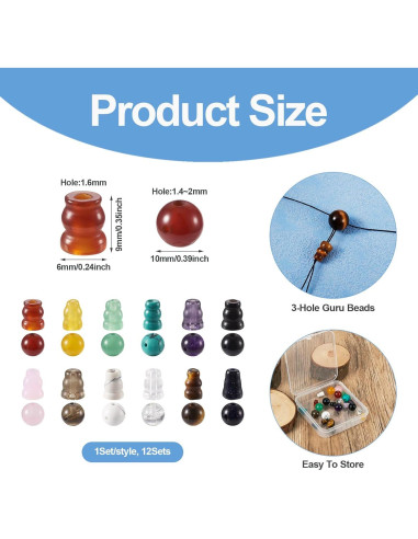 12 Conjuntos Perlas Guru de Gemas Naturales PH PandaHall 10mm