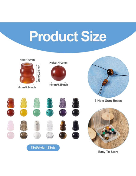 12 Conjuntos Perlas Guru de Gemas Naturales PH PandaHall 10mm