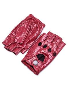 Guantes de Cuero Sin Dedos YISEVEN para Mujer - Rojo