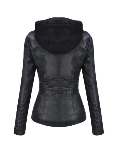 Chaqueta de Cuero Sintético para Mujer Tanming con Capucha - X-Large