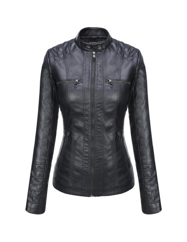 Chaqueta de Cuero Sintético para Mujer Tanming con Capucha - X-Large