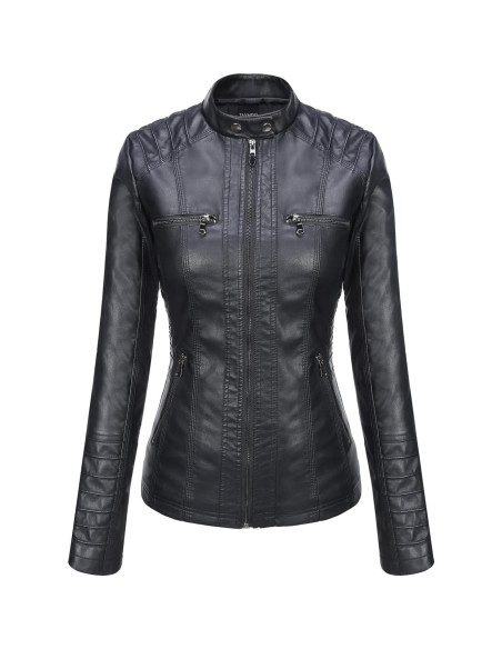Chaqueta de Cuero Sintético para Mujer Tanming con Capucha - X-Large
