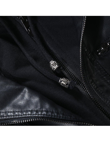 Chaqueta de Cuero Sintético para Mujer Tanming con Capucha - X-Large