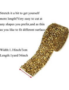 Cinta de Rhinestone Adhesiva HAHIYO 0.91m x 3cm Dorado 2