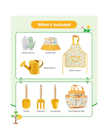 Set de Jardinería para Niños Grenebo 8 Piezas Amarillo