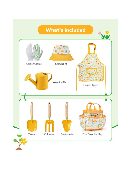 Set de Jardinería para Niños Grenebo 8 Piezas Amarillo