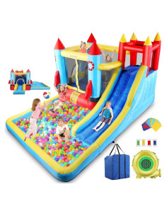 Casa Inflable AKEYDIY con Toboganes y Ventilador 370x335cm