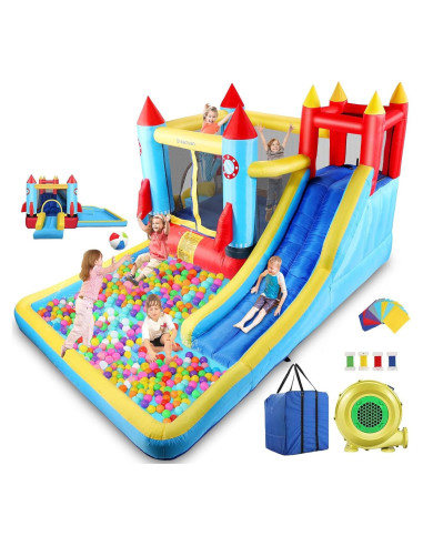 Casa Inflable AKEYDIY con Toboganes y Ventilador 370x335cm