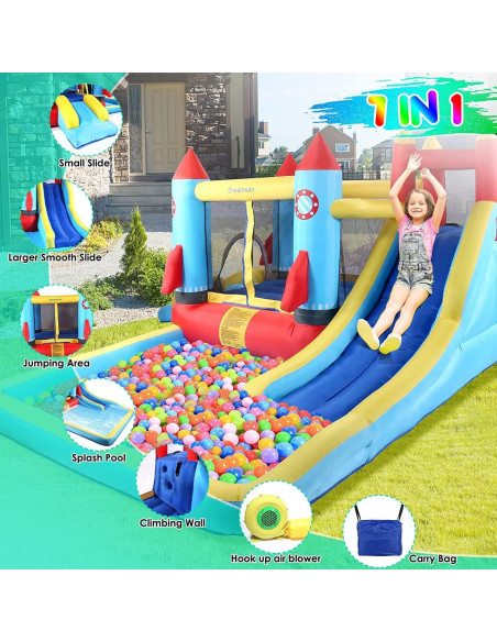Casa Inflable AKEYDIY con Toboganes y Ventilador 370x335cm