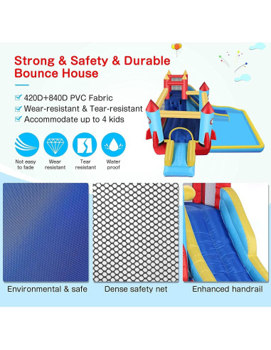 Casa Inflable AKEYDIY con Toboganes y Ventilador 370x335cm