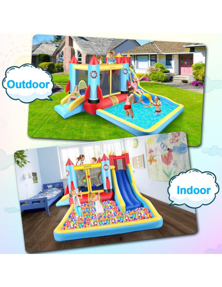 Casa Inflable AKEYDIY con Toboganes y Ventilador 370x335cm