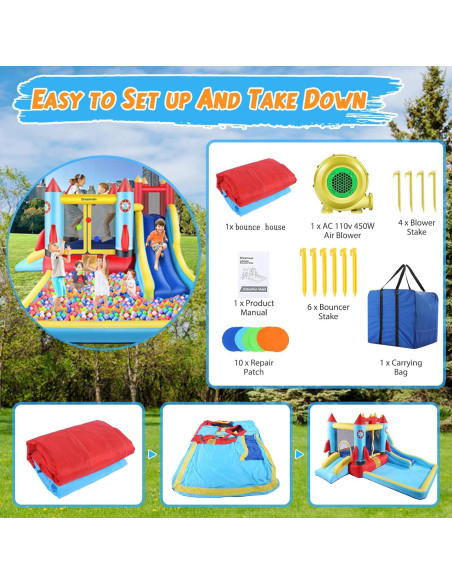 Casa Inflable AKEYDIY con Toboganes y Ventilador 370x335cm