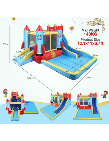 Casa Inflable AKEYDIY con Toboganes y Ventilador 370x335cm