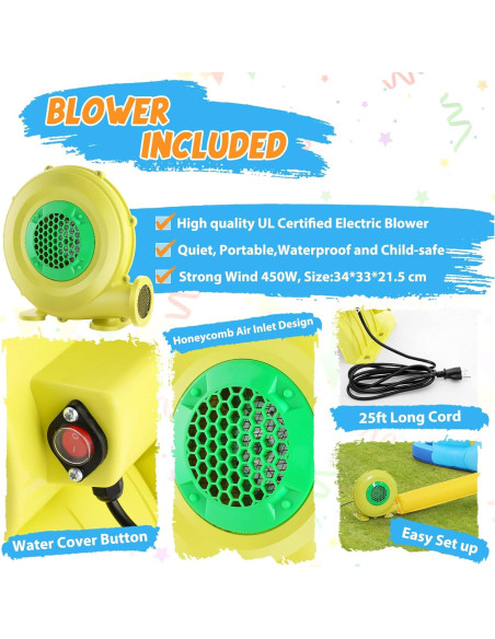 Casa Inflable AKEYDIY con Toboganes y Ventilador 370x335cm