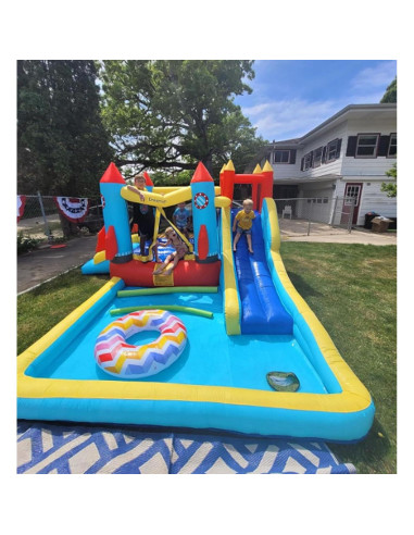 Casa Inflable AKEYDIY con Toboganes y Ventilador 370x335cm