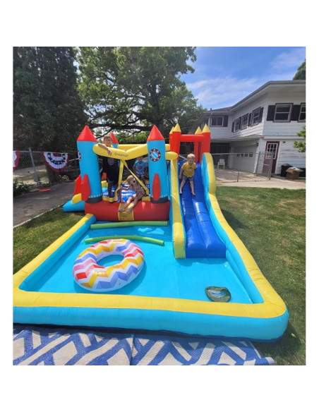 Casa Inflable AKEYDIY con Toboganes y Ventilador 370x335cm