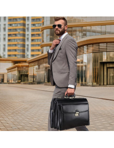 Maletín de Cuero Negro Banuce 15.6" para Hombres con Cerradura 2