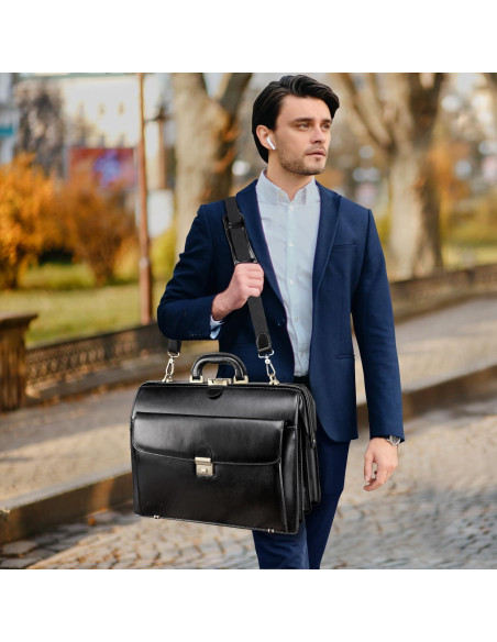 Maletín de Cuero Negro Banuce 15.6" para Hombres con Cerradura