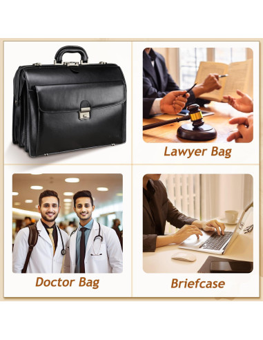 Maletín de Cuero Negro Banuce 15.6" para Hombres con Cerradura