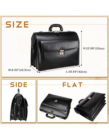 Maletín de Cuero Negro Banuce 15.6" para Hombres con Cerradura