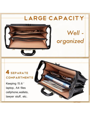 Maletín de Cuero Negro Banuce 15.6" para Hombres con Cerradura