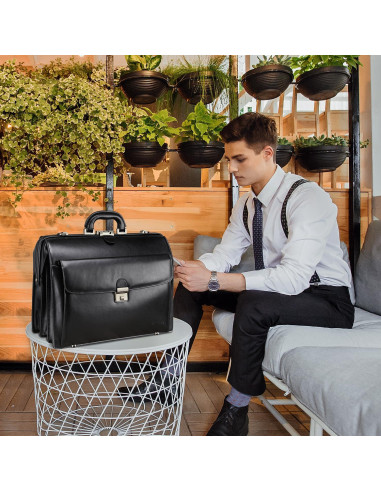 Maletín de Cuero Negro Banuce 15.6" para Hombres con Cerradura