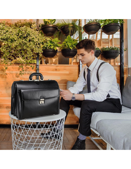 Maletín de Cuero Negro Banuce 15.6" para Hombres con Cerradura