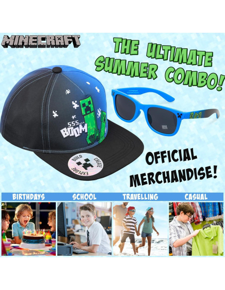 Gorra de béisbol Minecraft y gafas de sol UV para niños