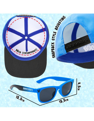 Gorra de béisbol Minecraft y gafas de sol UV para niños