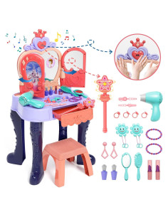 Mesa de Maquillaje Infantil Diario Lindo con Espejo y Luz
