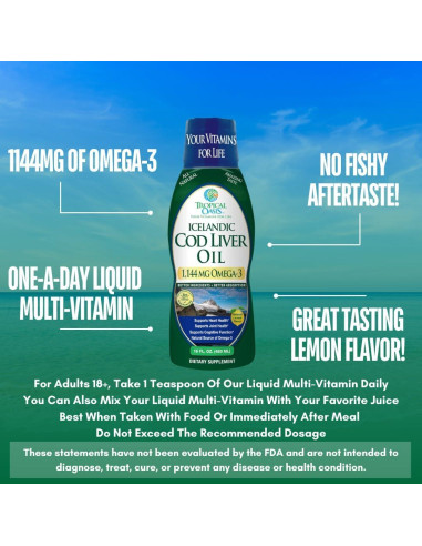 Aceite de Hígado de Bacalao Tropical Oasis 1144mg Omega-3 Líquido