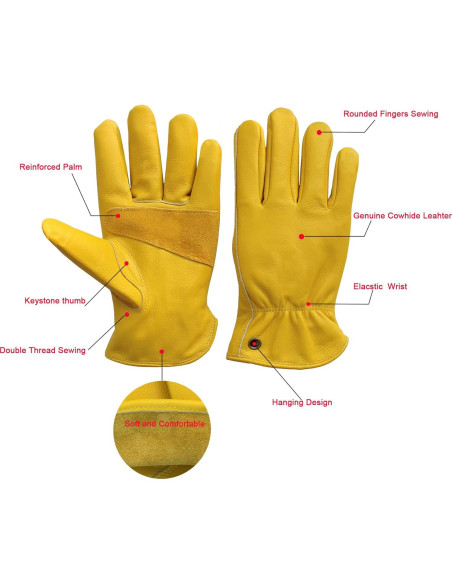 Guantes de trabajo de cuero de vaca NBLEAGLO - Unisex, M, L, XL